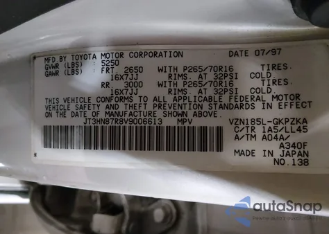 1997 Toyota 4Runner Sr5 V6 Limited z USA, uszkodzony, nr VIN JT3HN87R8V9006613